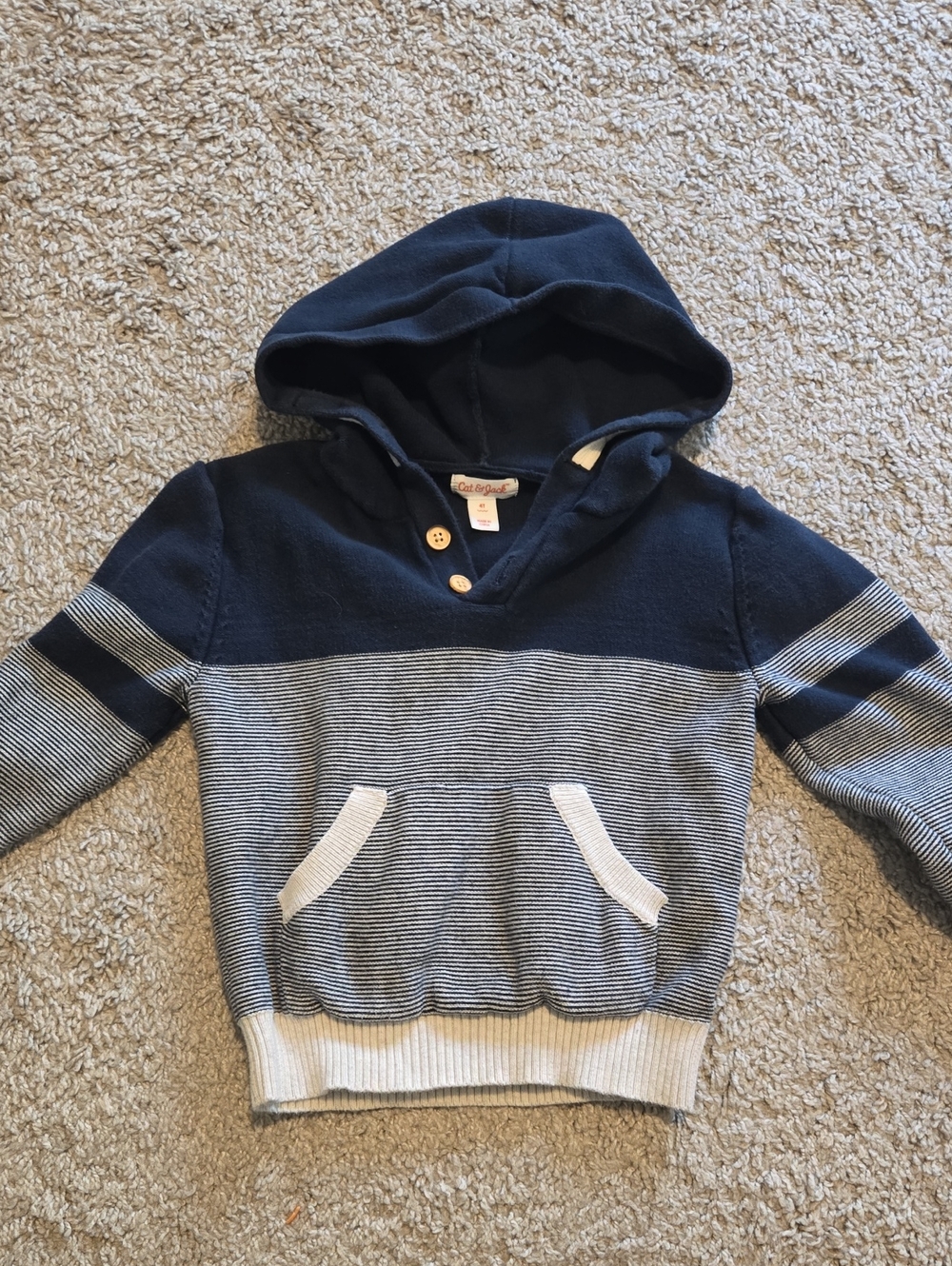 Cat & Jack Navy and Light Gray Hooded Zip-Style Sweater
